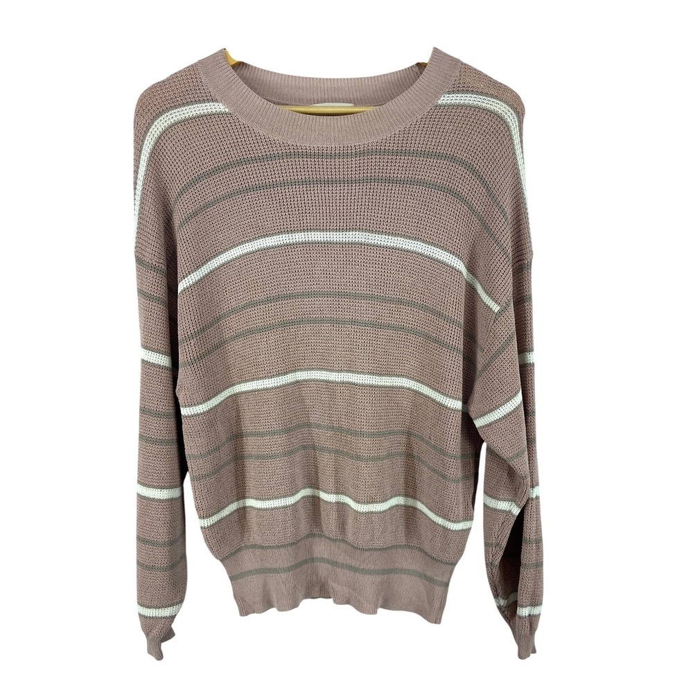 Wilfred Pink Gray White Striped Long Sleeve Crew Neck Sweater Womens Small